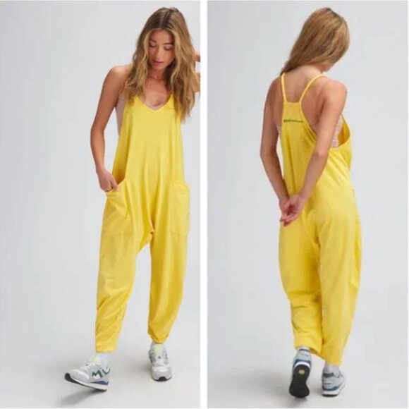 Free People Movement Hot Shot Onesie Jumpsuit Yellow LARGE - Picture 1 of 12